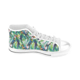 Colorful parrot exotic flower leaves Men's High Top Canvas Shoes White