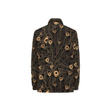 Gold peacock feather pattern Women's Long Sleeve Polo Shirt