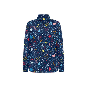 Music Notes Pattern Print Design 03 Women's Long Sleeve Polo Shirt