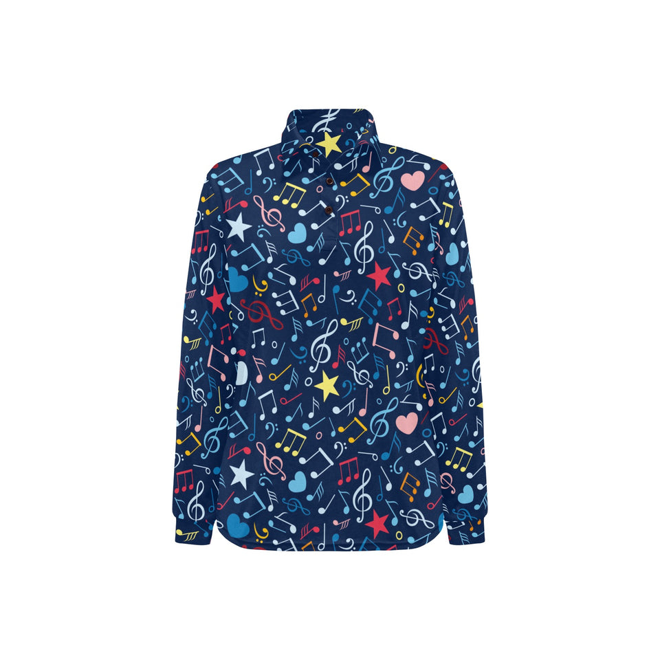 Music Notes Pattern Print Design 03 Women's Long Sleeve Polo Shirt