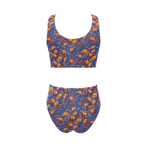 Clown Fish Pattern Print Design 04 Chest Bowknot High Waisted Bikini Swimsuit