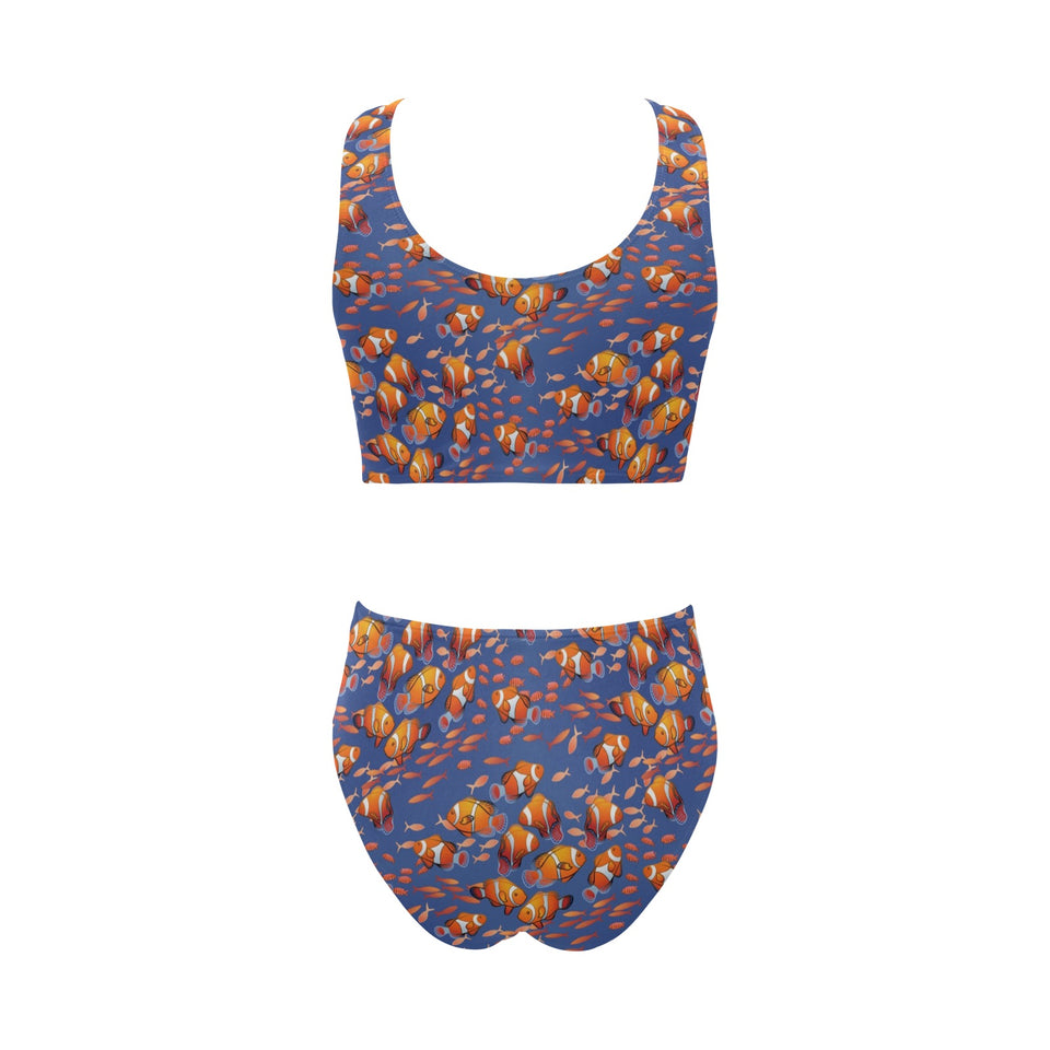 Clown Fish Pattern Print Design 04 Chest Bowknot High Waisted Bikini Swimsuit