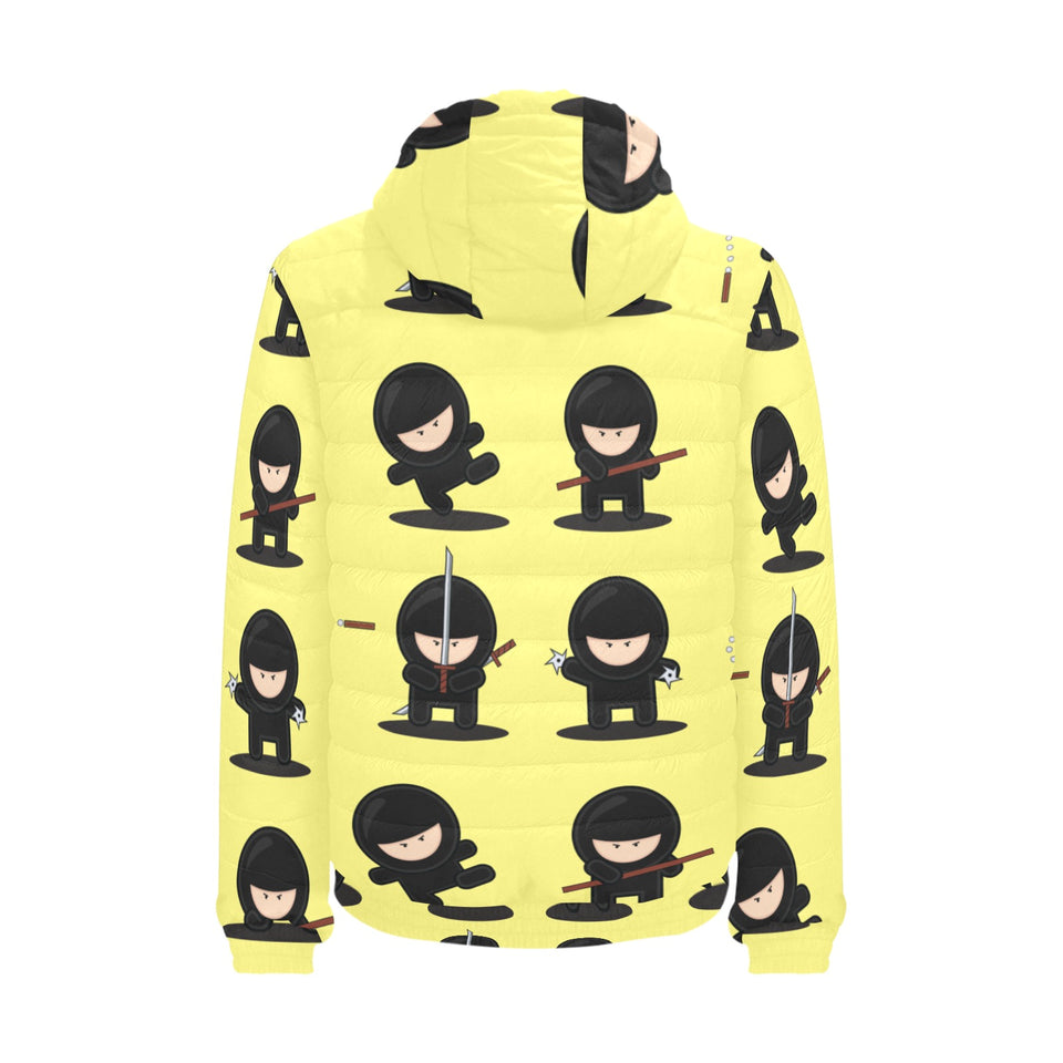 Cute ninja yellow background Men's Padded Hooded Jacket