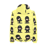 Cute ninja yellow background Men's Padded Hooded Jacket