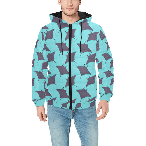 Stingray Pattern Print Design 02 Men's Padded Hooded Jacket