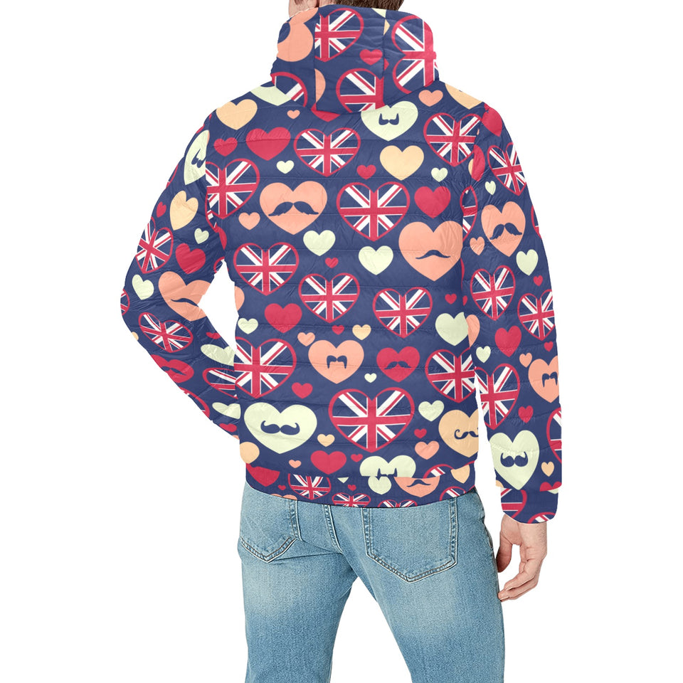 British Pattern Print Design 02 Men's Padded Hooded Jacket