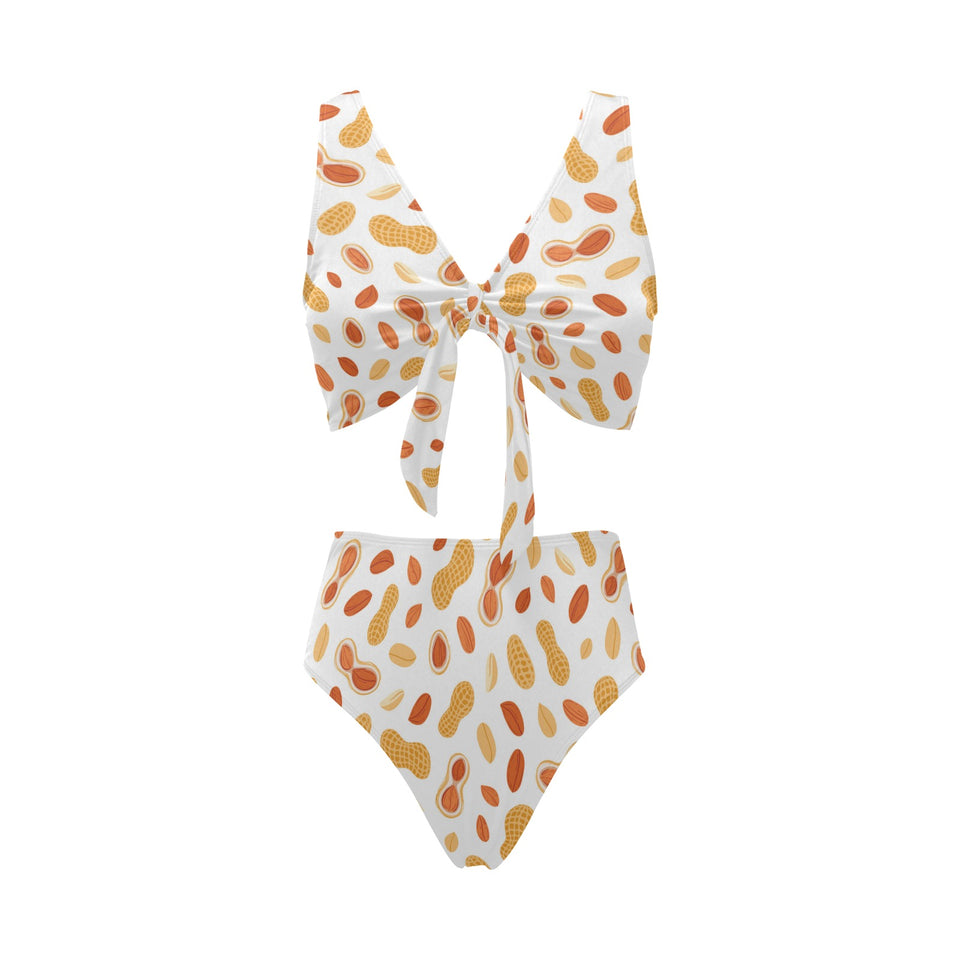 peanuts pattern Chest Bowknot High Waisted Bikini Swimsuit