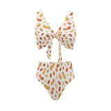peanuts pattern Chest Bowknot High Waisted Bikini Swimsuit