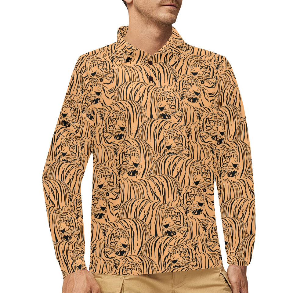 Bengal tigers pattern Men's Long Sleeve Polo Shirt