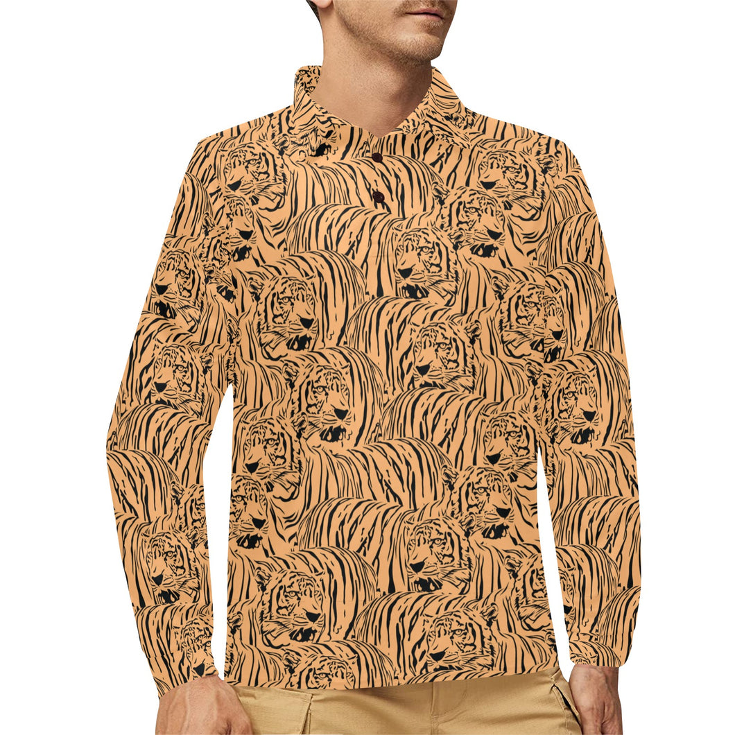 Bengal tigers pattern Men's Long Sleeve Polo Shirt