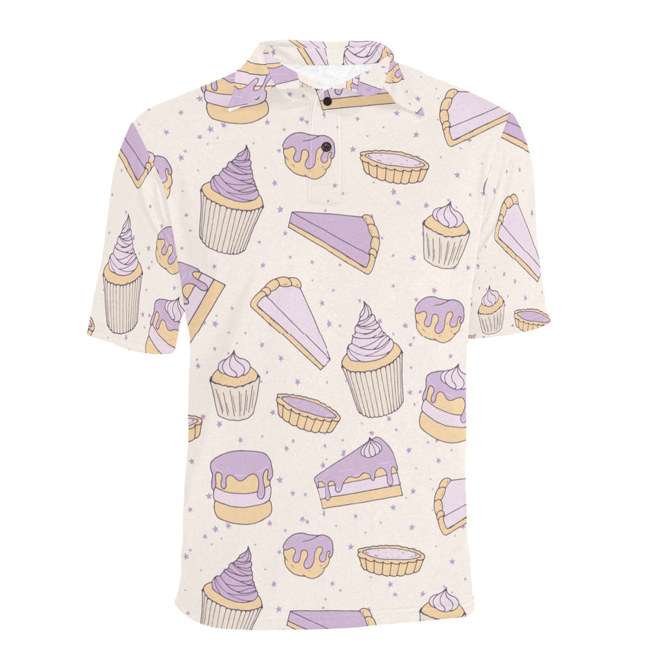 Cakes pies tarts muffins and eclairs purple bluebe Men's All Over Print Polo Shirt