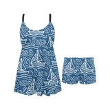 Hand drawn sailboat pattern Chest Sexy Pleated Two Piece Swim Dress