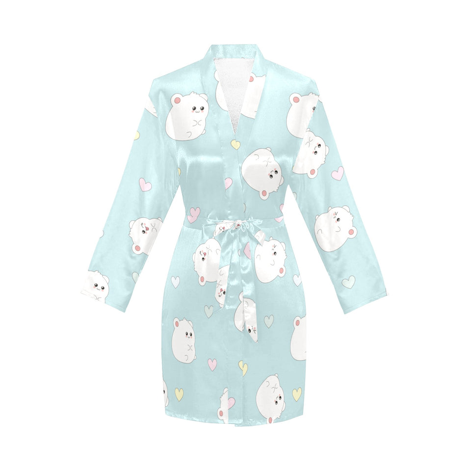 White cute hamsters heart pattern Women's Long Sleeve Belted Night Robe