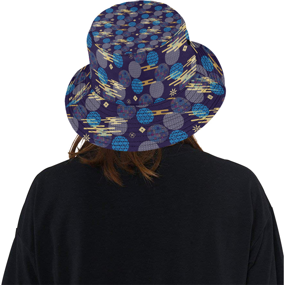 Blue japanese pattern cloud wave flower Unisex Bucket Hat