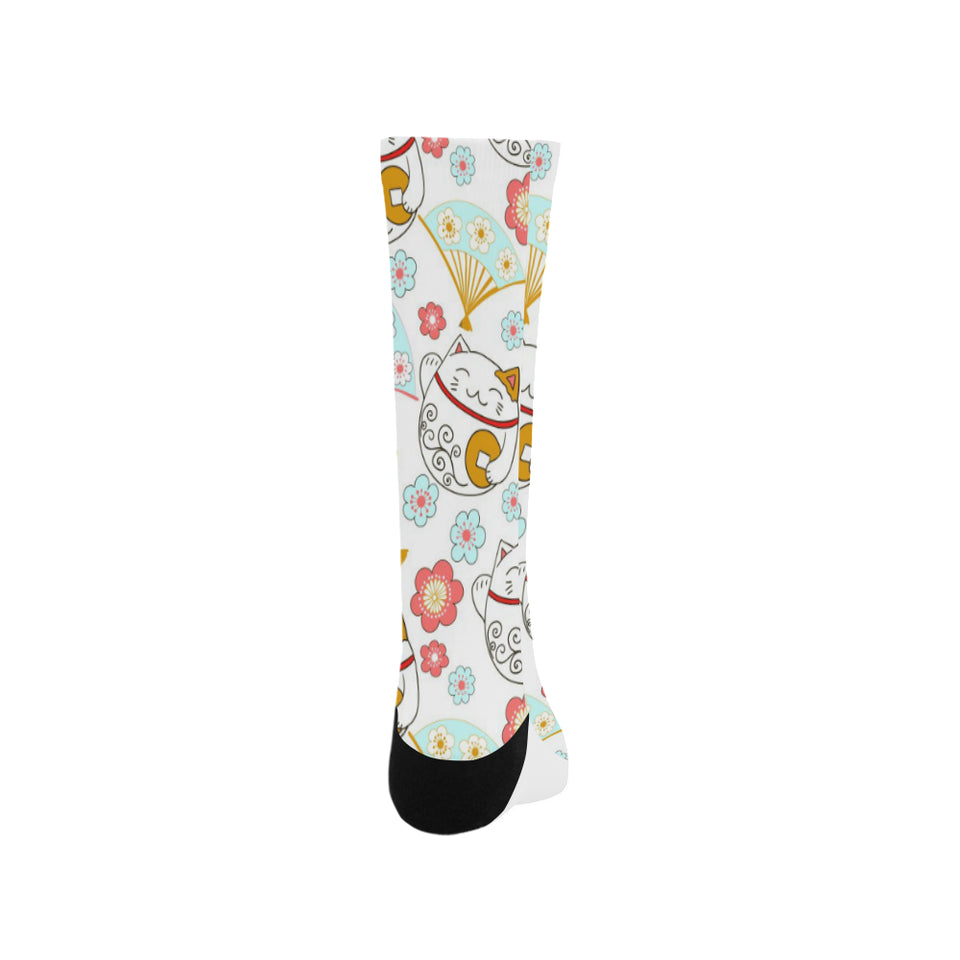 Maneki neko cat fan sakura Crew Socks