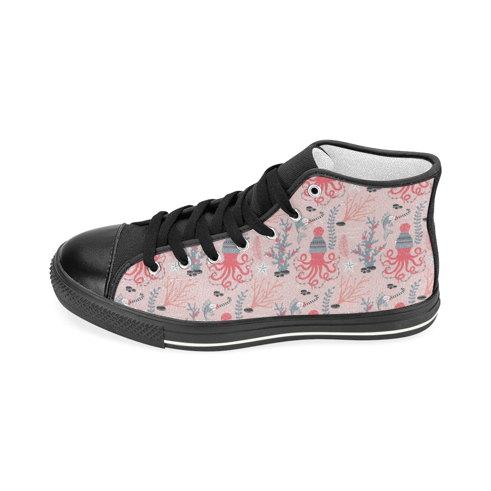 Octopus winter hat garland Fish candy Seaweed Cora Women's High Top Canvas Shoes Black