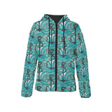 Anchor nautical green background Women's Padded Hooded Jacket