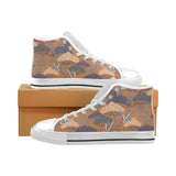 Bonsai bamboo stork japanese pattern brown theme Men's High Top Canvas Shoes White