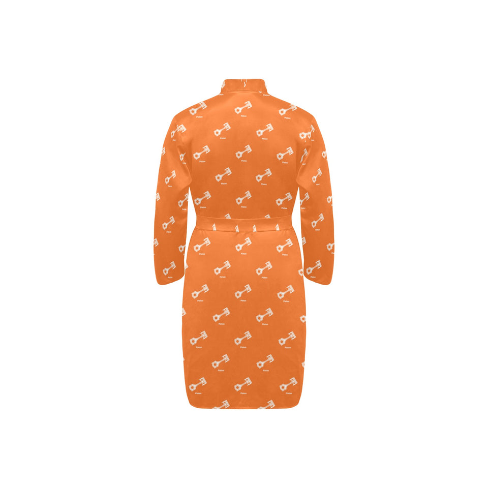 Engine Piston Orange Background Pattern Design 05 Men's Long Sleeve Belted Night Robe