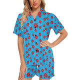 Ladybug Pattern Print Design 02 Women's V-Neck Short Pajama Set