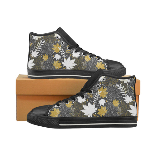 Beautiful gold autumn maple leaf pattern Women's High Top Canvas Shoes Black