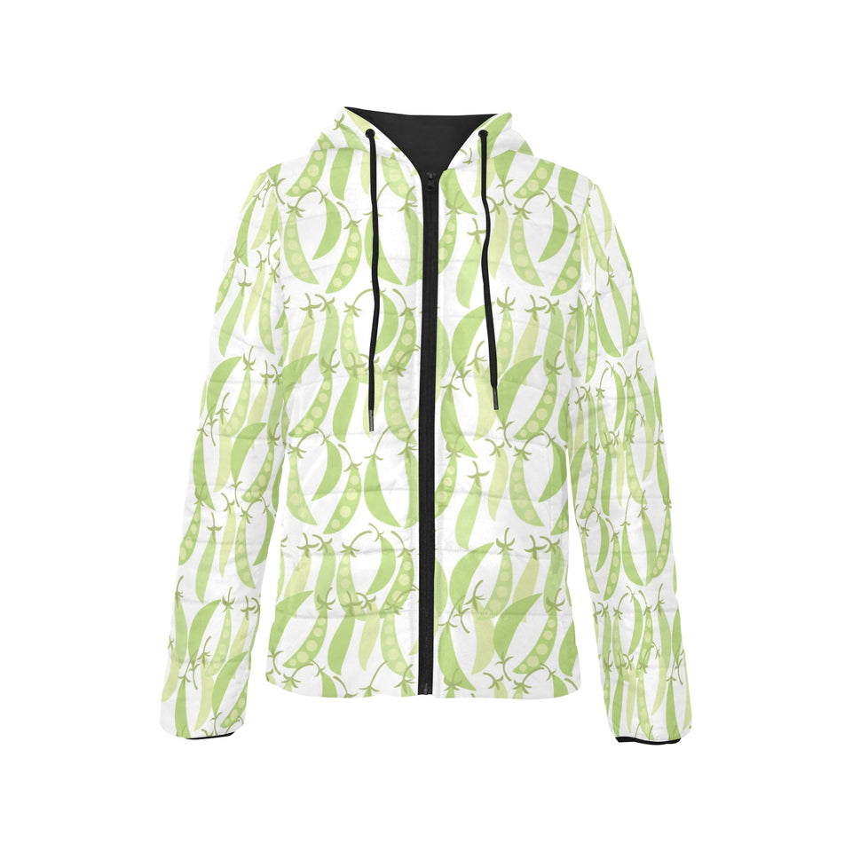 Green Peas Pattern Print Design 03 Women's Padded Hooded Jacket