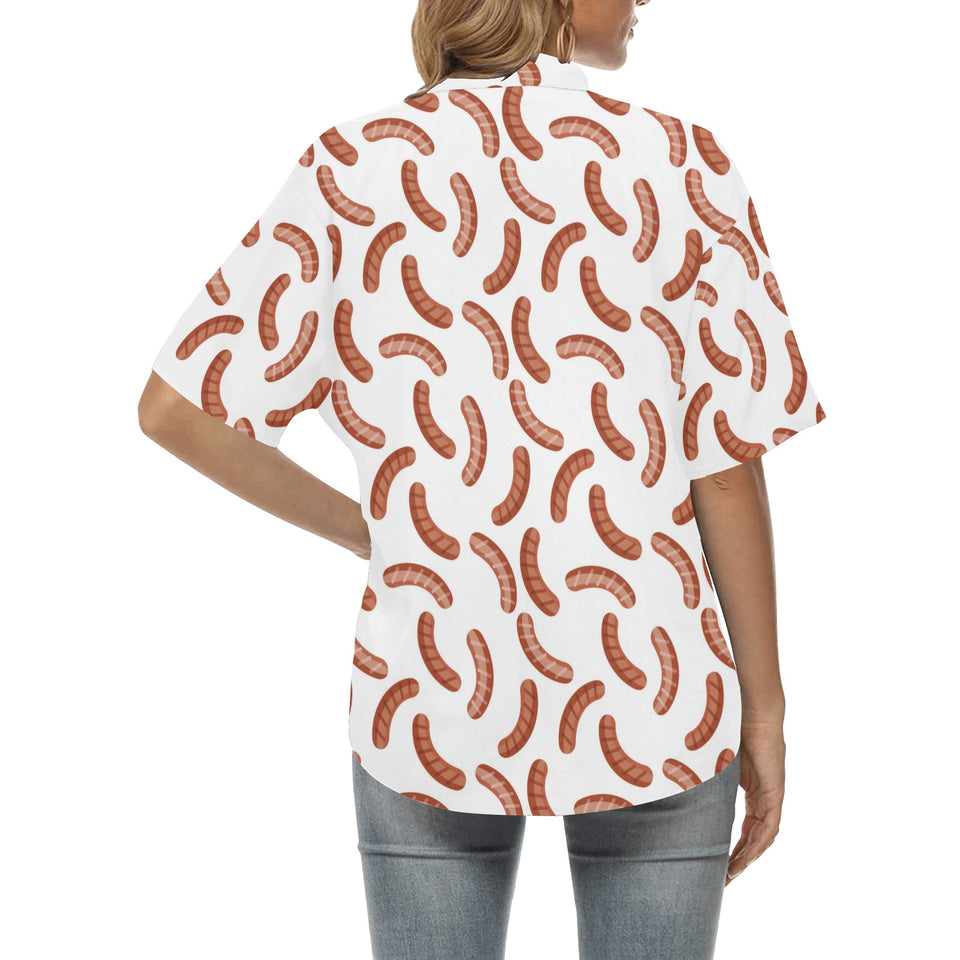 Sausage Pattern Print Design 04 Women's All Over Print Hawaiian Shirt