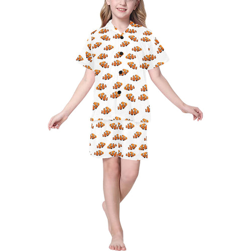 Clown Fish Pattern Print Design 03 Kids' Boys' Girls' V-Neck Short Pajama Set