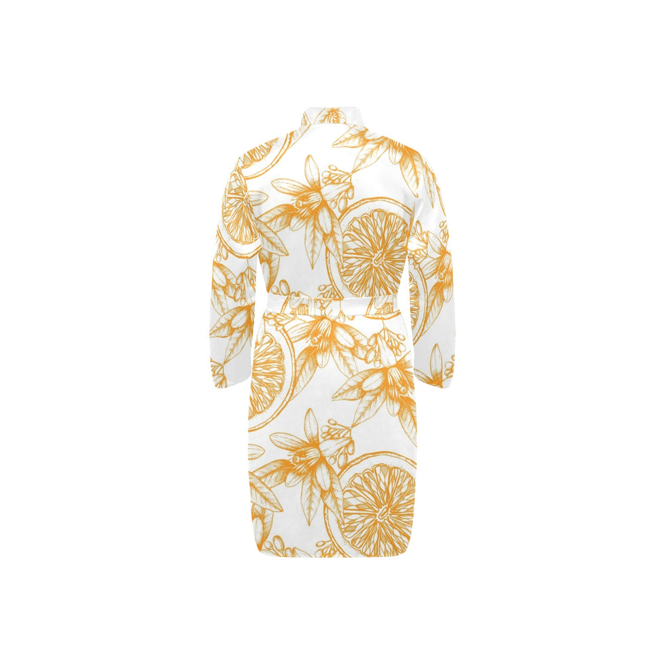 hand drawn orange fruit pattern Men's Long Sleeve Belted Night Robe