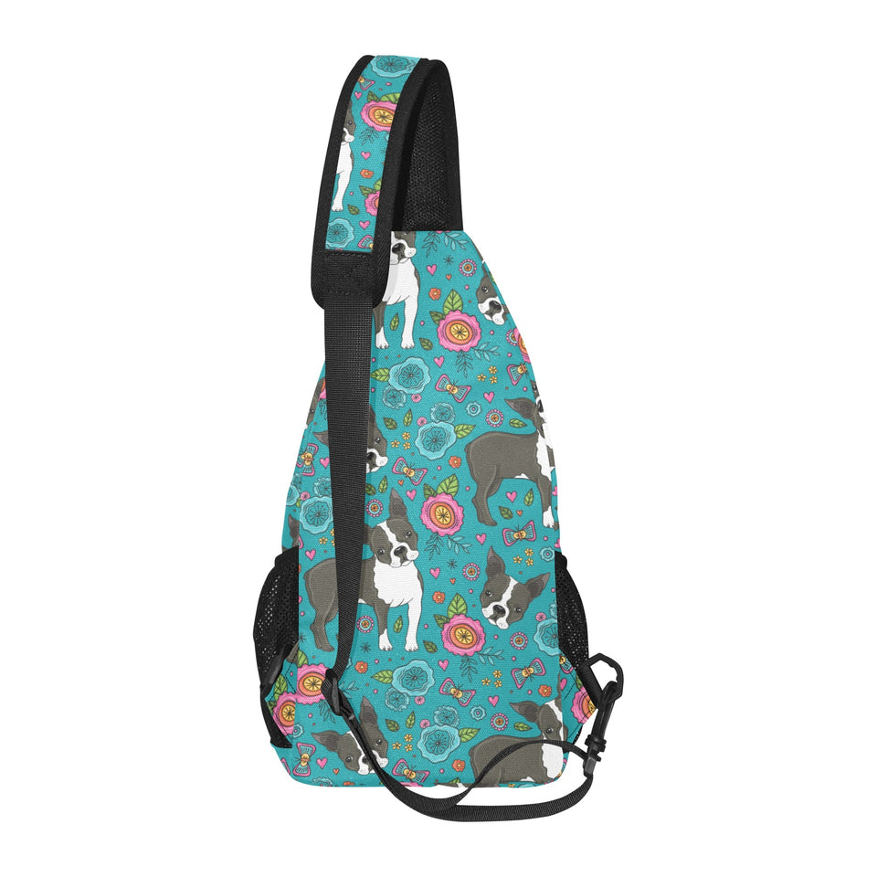 Boston terrier beautiful flower pattern All Over Print Chest Bag