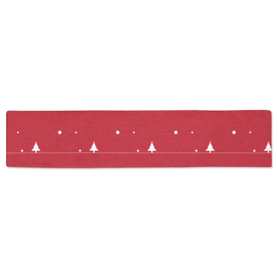 Christmas tree star snow red background Table Runner