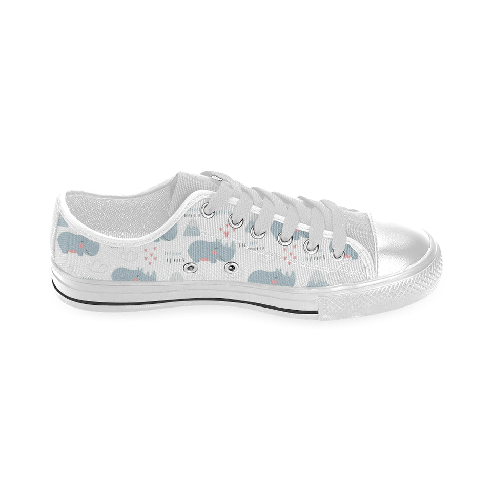 cute rhino heart pattern Men's Low Top Shoes White