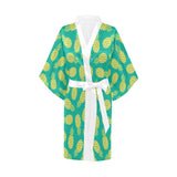 Pineapples pattern green background Women's Short Kimono Robe