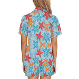 Blue red orange starfish pattern Women's V-Neck Short Pajama Set