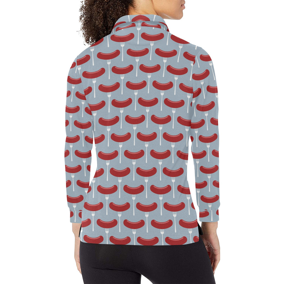 Sausage Pattern Print Design 02 Women's Long Sleeve Polo Shirt