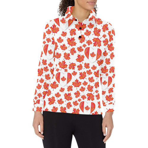 Canada Pattern Print Design 02 Women's Long Sleeve Polo Shirt