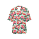 Beautiful flamingo tropical palm leaves hibiscus p Women's All Over Print Hawaiian Shirt