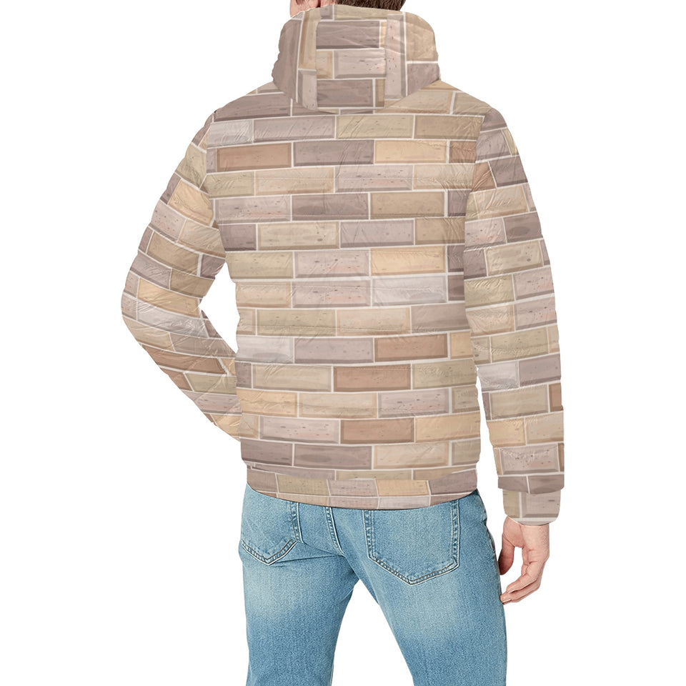 Brick Printed Pattern Print Design 01 Men's Padded Hooded Jacket