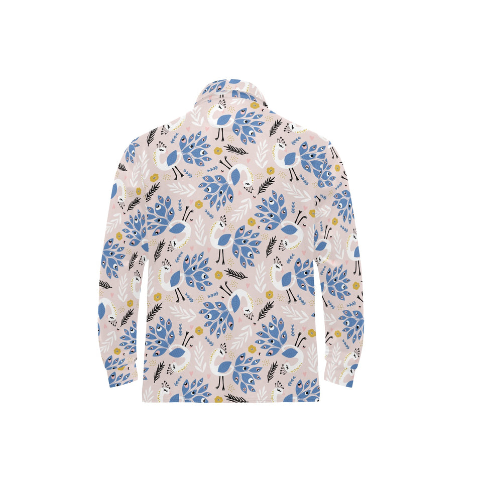 Cute peacock pattern Men's Long Sleeve Polo Shirt