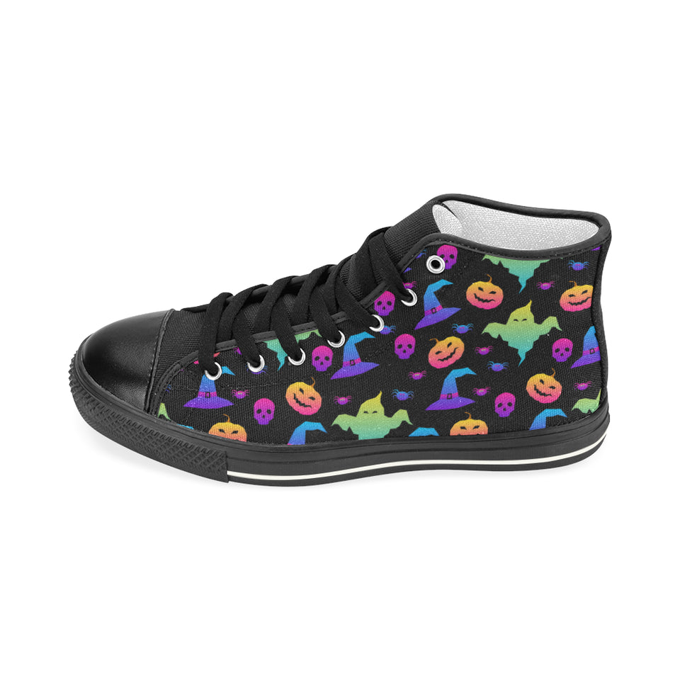 Colorful halloween background Women's High Top Canvas Shoes Black