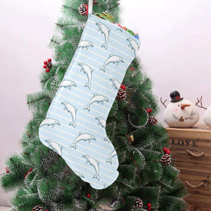 Dolphin blue striped background Christmas Stocking