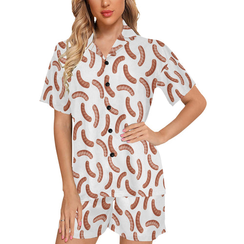 Sausage Pattern Print Design 04 Women's V-Neck Short Pajama Set