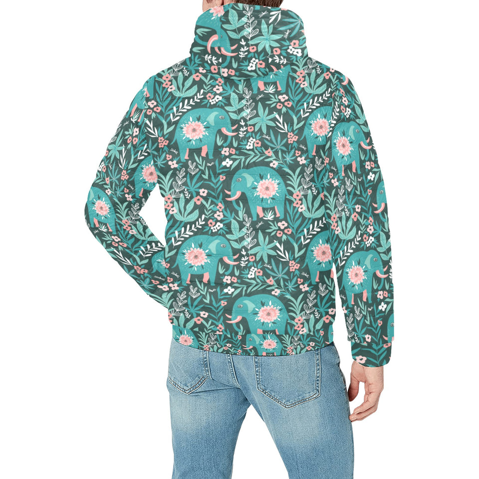 Elephants jungle pattern Men's Padded Hooded Jacket