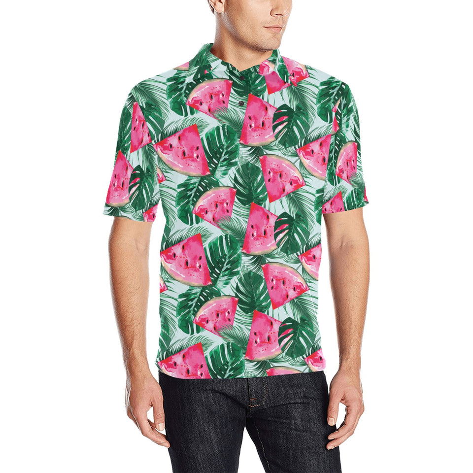 Watermelons tropical palm leaves pattern Men's All Over Print Polo Shirt