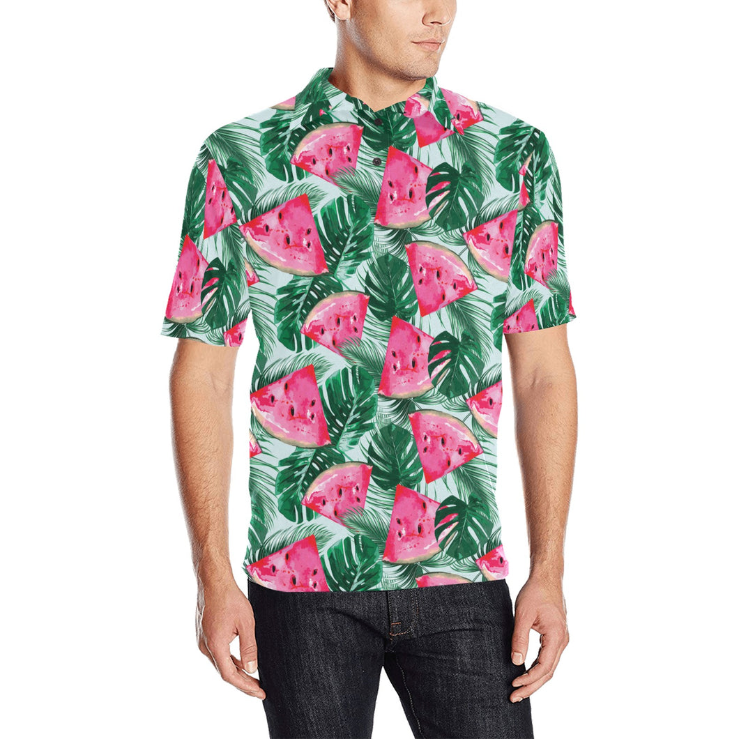 Watermelons tropical palm leaves pattern Men's All Over Print Polo Shirt