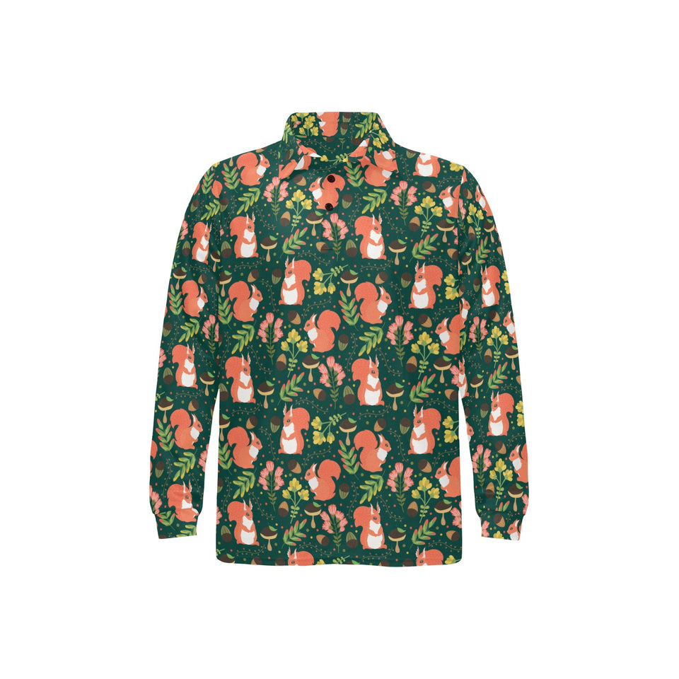 Squirrel Pattern Print Design 03 Men's Long Sleeve Polo Shirt