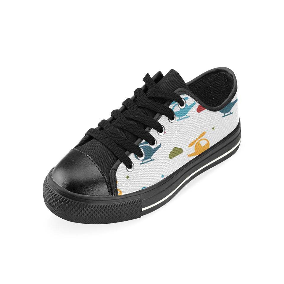 Colorful helicopter pattern Men's Low Top Canvas Shoes Black