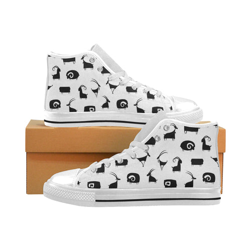 Goat ram pattern Men's High Top Canvas Shoes White