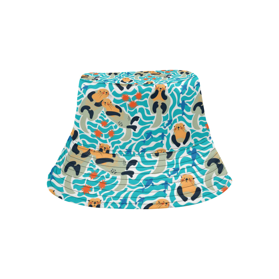 Cute sea otters fishe sea urchin pattern Unisex Bucket Hat