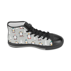 Cute Penguin christmas pattern Women's High Top Canvas Shoes Black
